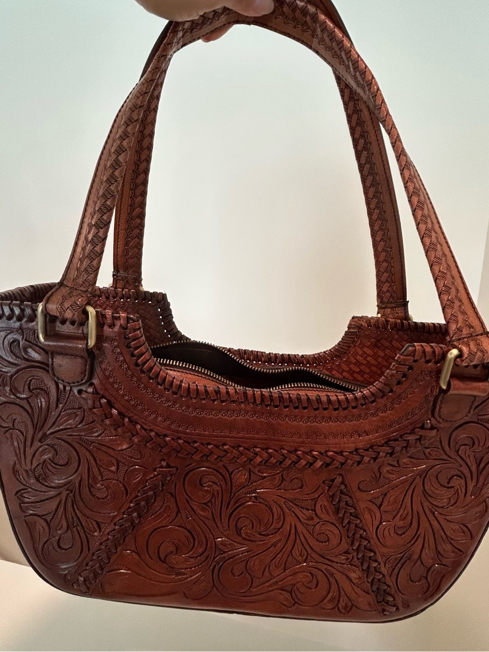 New Vilenca Hand-Tooled Leather Tote Bag - Brown - Picture 9 of 14